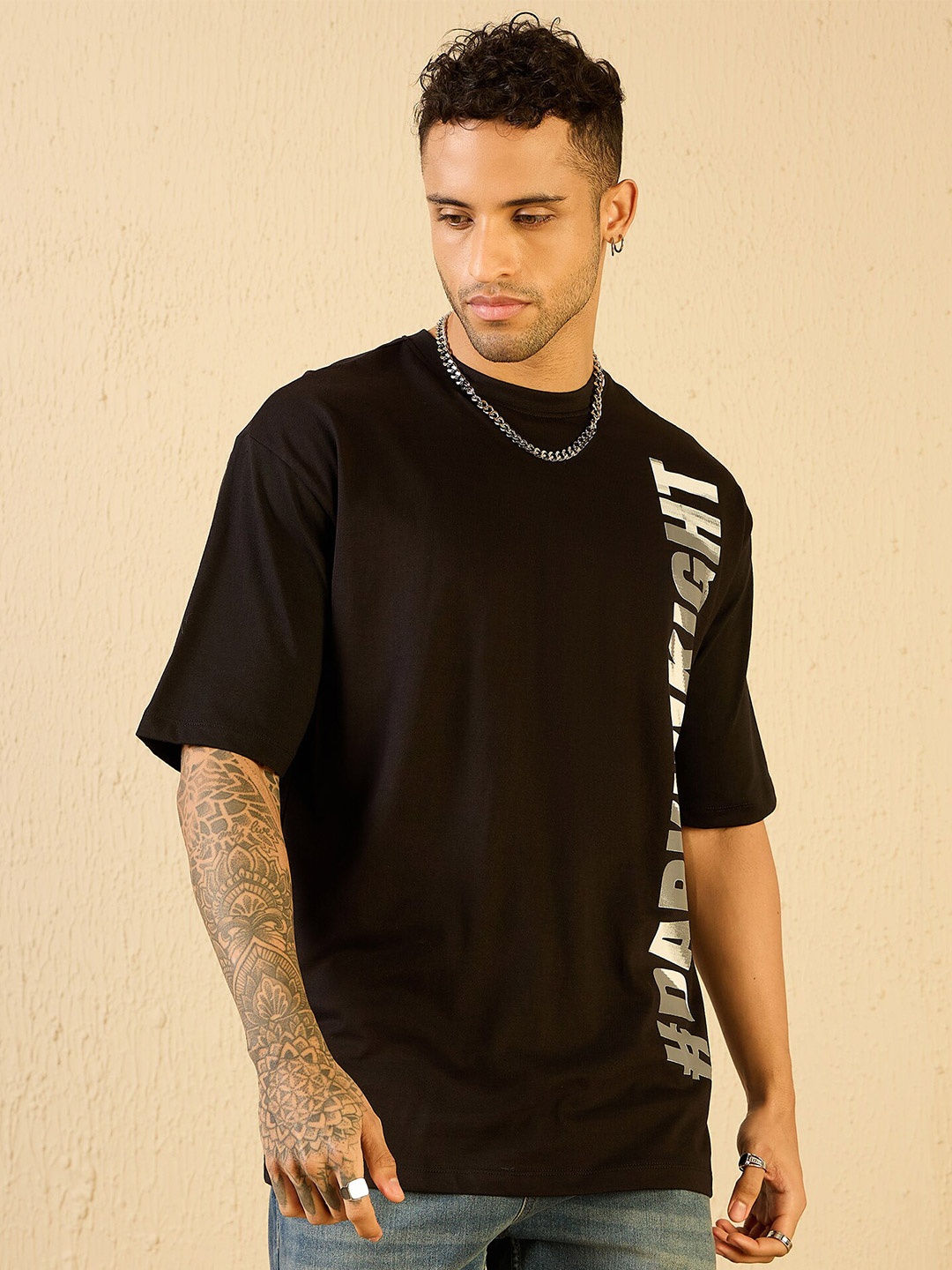 

Kook N Keech Batman Men Extended Sleeves Ethnic Cut Outs T-shirt with Mask, Black