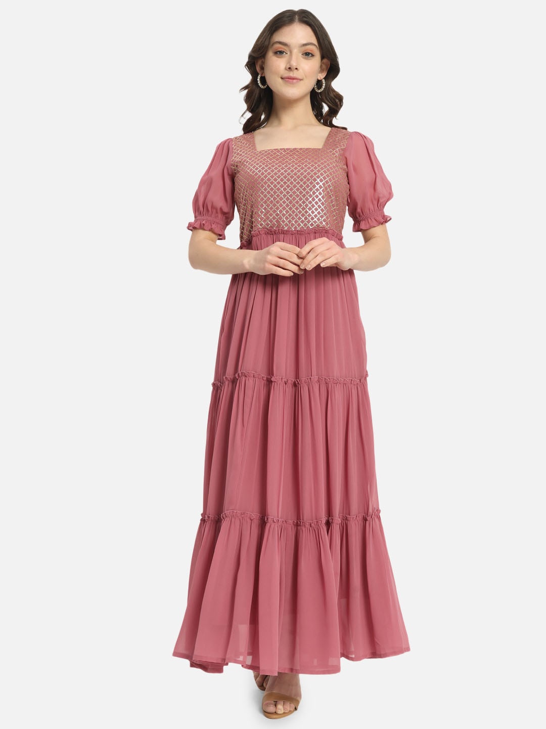 

BAESD Puff Sleeve Georgette Maxi Dress, Pink