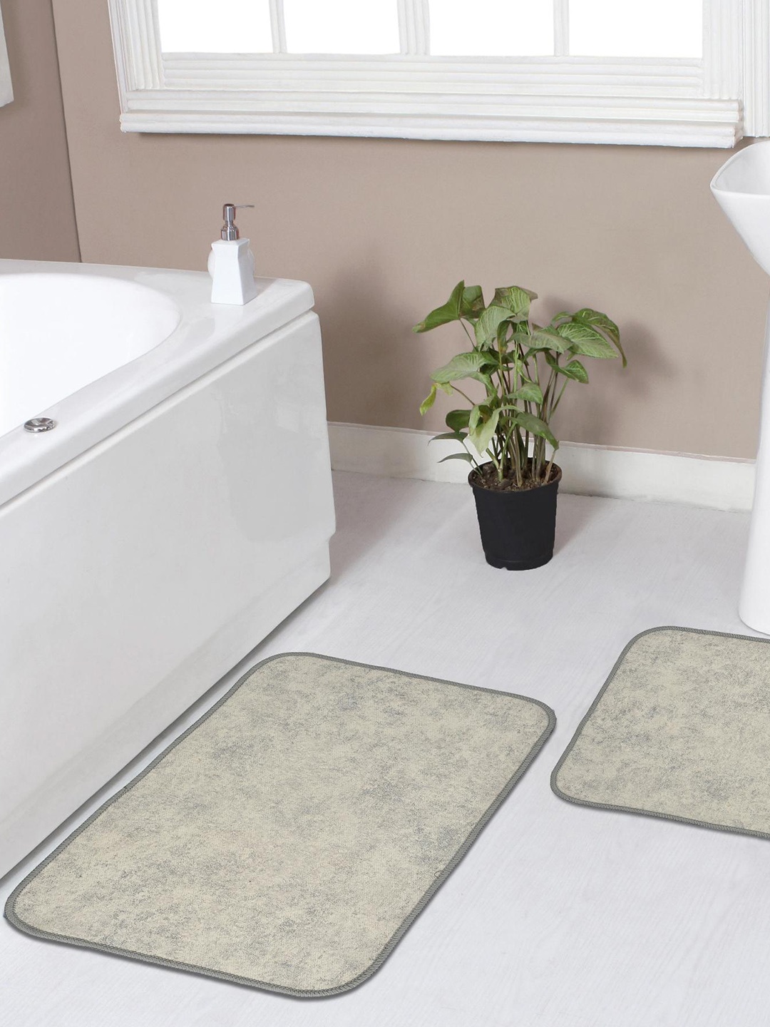 

Florida Brown 2 Pieces Abstract Printed Anti-Skid Doormats, Beige