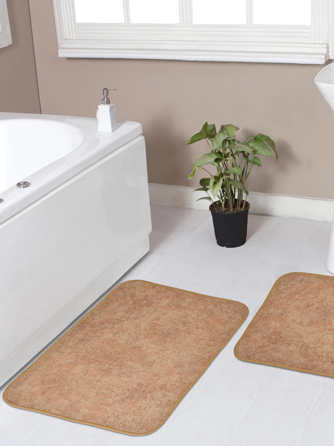

Florida Brown 2 Pieces Abstract Printed Anti-Skid Doormats
