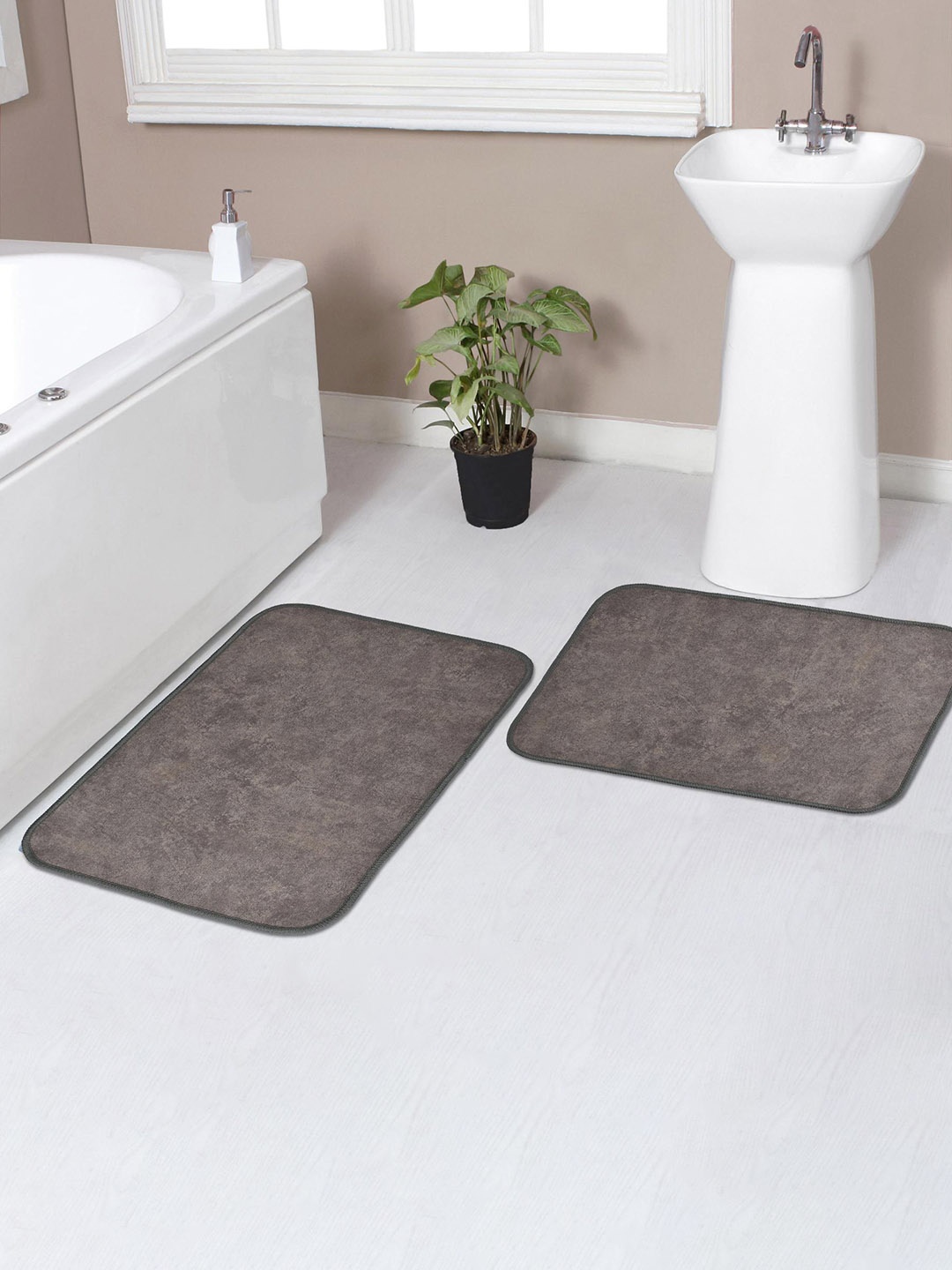 

Florida Brown 2 Pieces Abstract Printed Anti-Skid Doormats, Grey