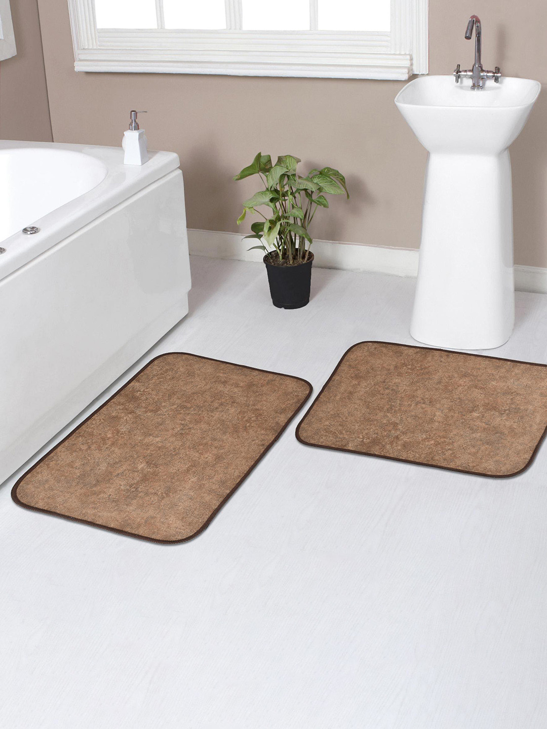 

Florida Brown 2 Pieces Abstract Printed Anti-Skid Doormats