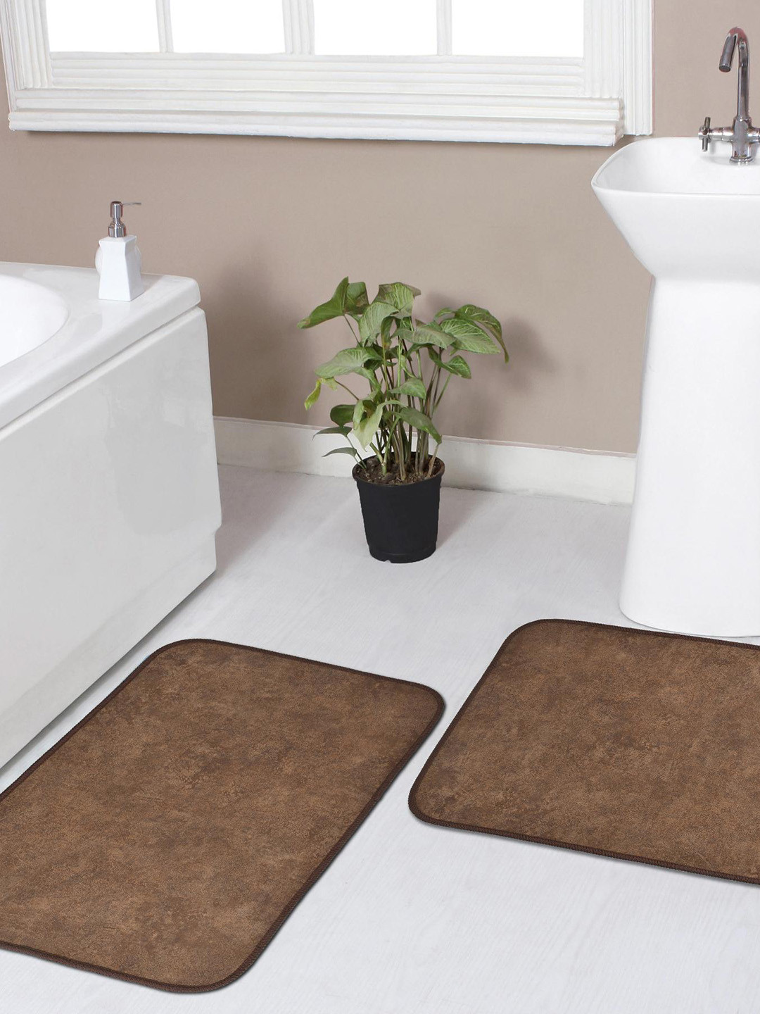 

Florida Brown 2 Pieces Abstract Printed Anti-Skid Doormats