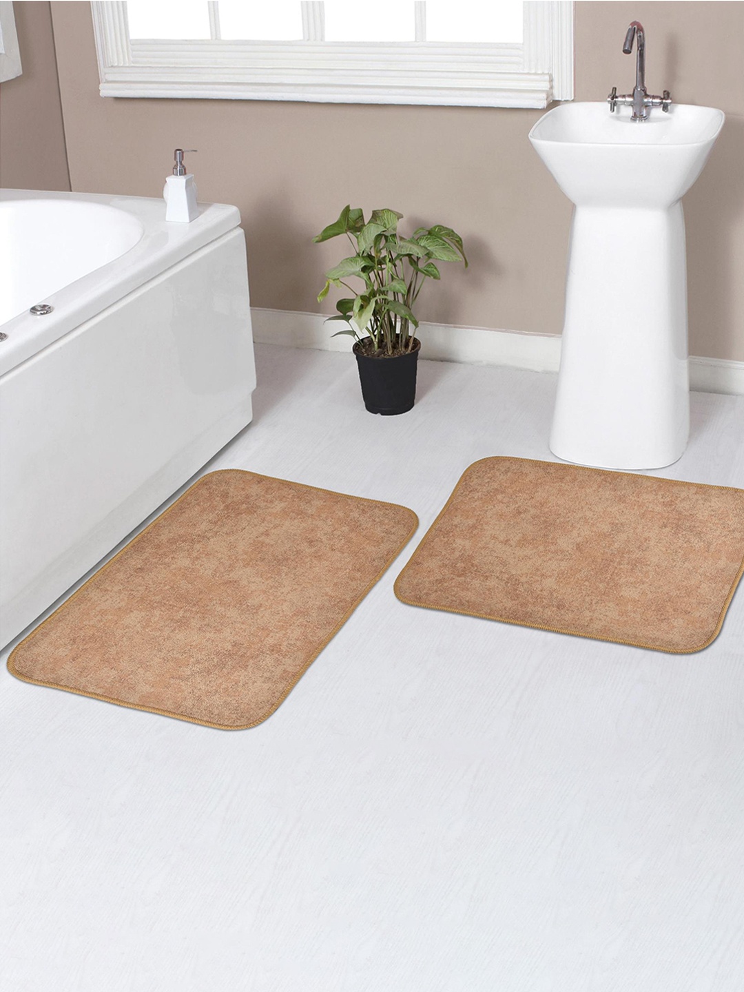 Florida Brown 2 Pieces Abstract Printed Anti-Skid Doormats