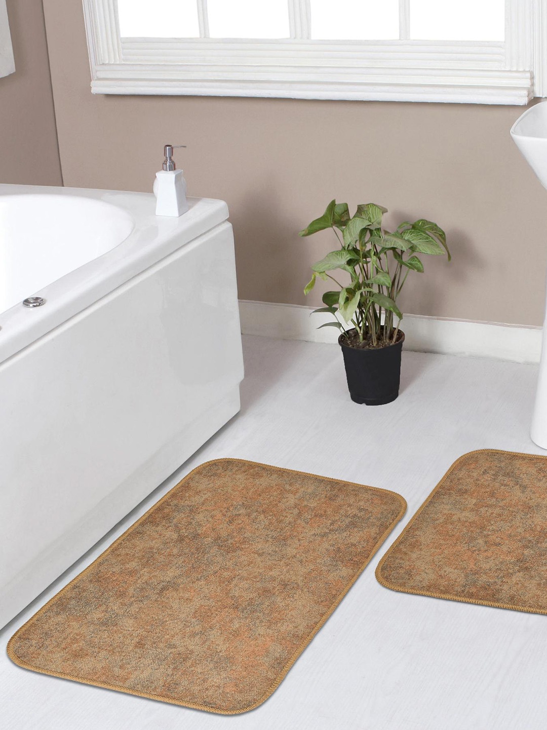 

Florida Brown 2 Pieces Abstract Printed Anti-Skid Doormats
