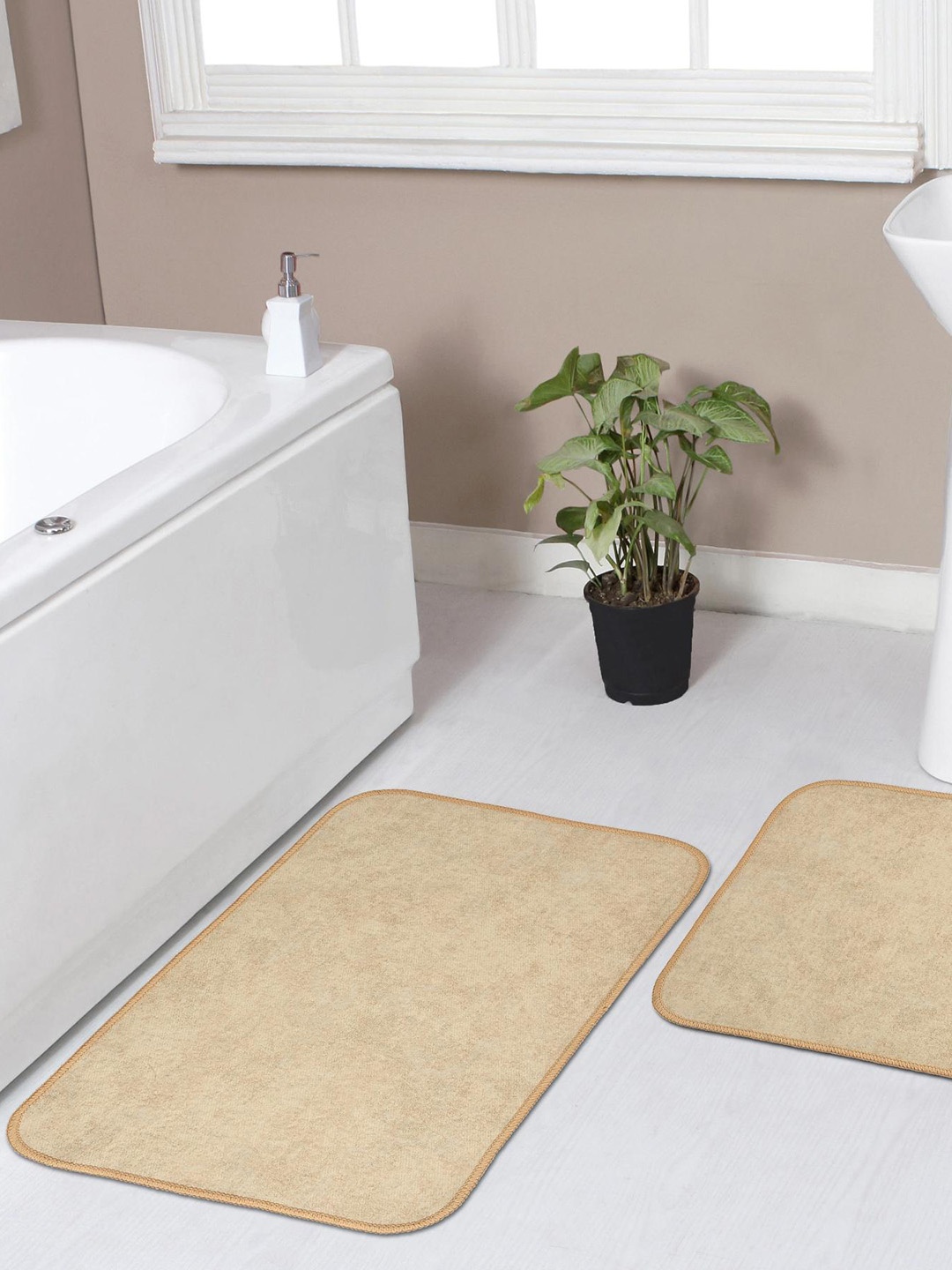 

Florida Beige 2 Pieces Abstract Printed Anti-Skid Doormats