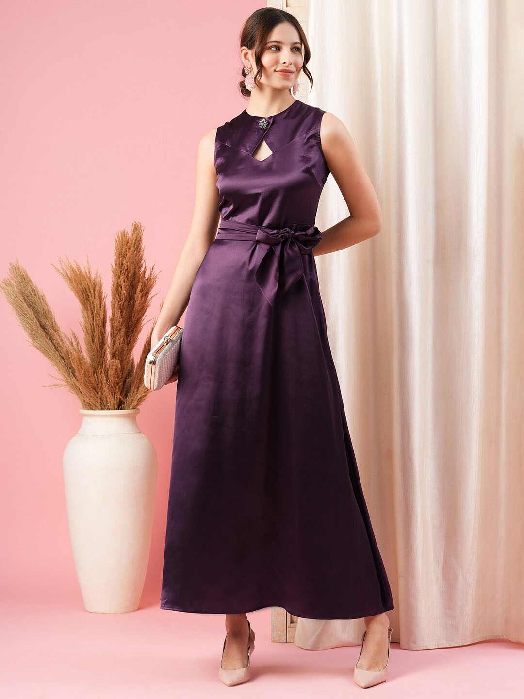 

MISH X Keyhole Neck Satin Maxi Dress, Purple