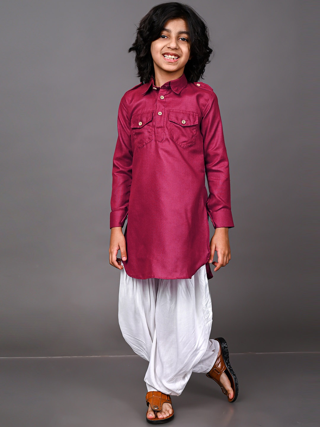 

VESHAM Boys Thread Work Kurta, Pink