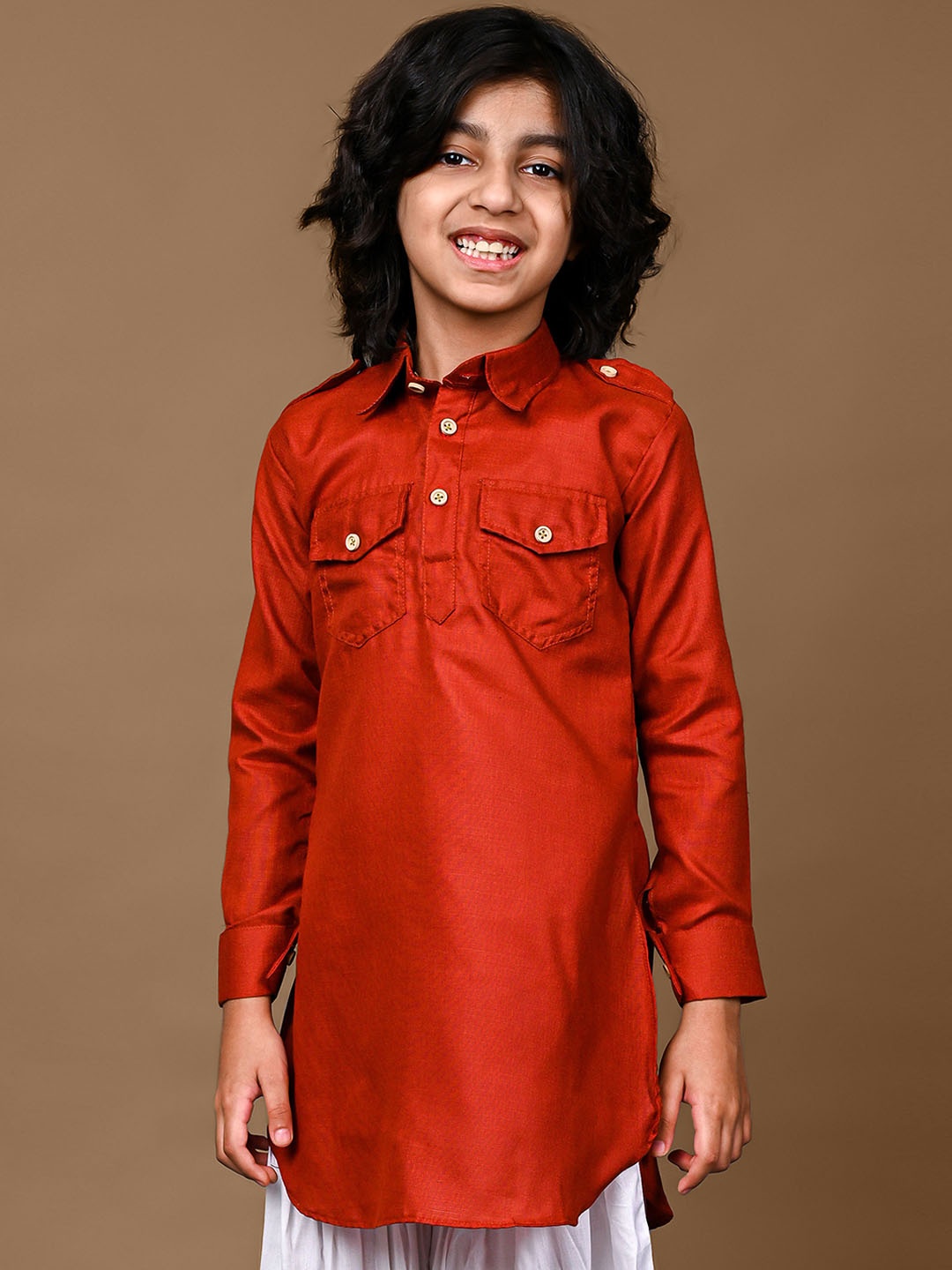 

VESHAM Boys Thread Work Kurta, Rust