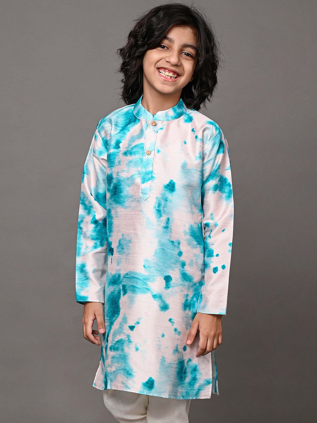 VESHAM Boys Floral Printed Thread Work Kurta, Green