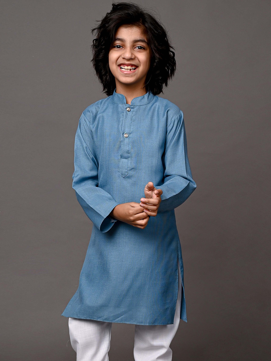 

VESHAM Boys Thread Work Kurta, Steel