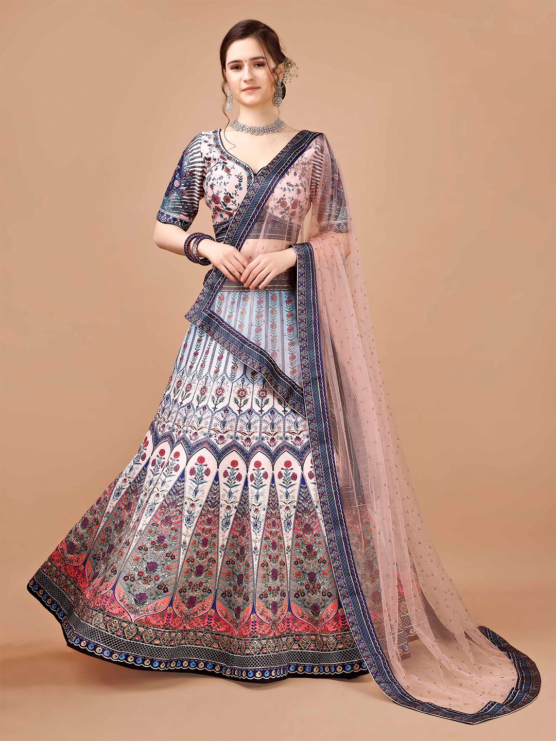 

SAPTRANGI Embroidered Semi-Stitched Lehenga & Blouse With Dupatta, Pink