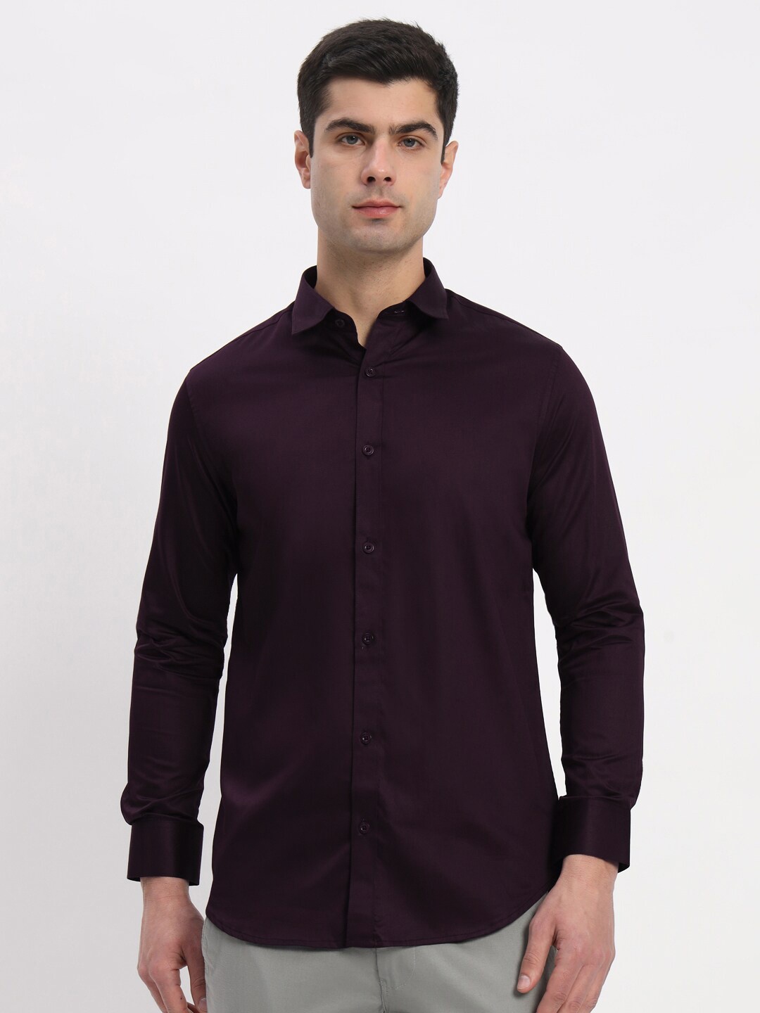

Hermanos Men Classic Opaque Semiformal Shirt, Burgundy