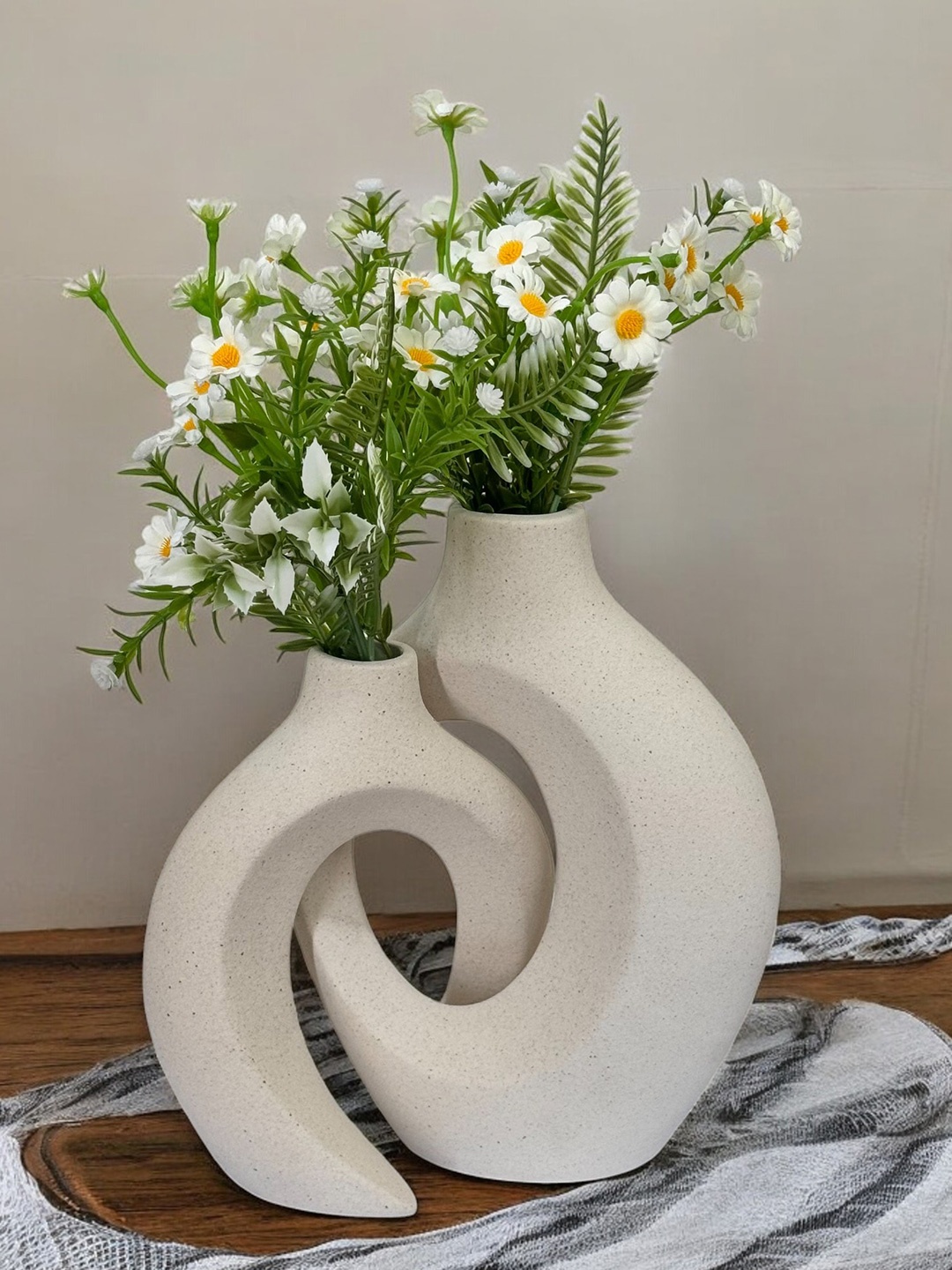 

Art Street Set of 2 White Boho Modern Geometric Shapes Decorative Ceramic Vase