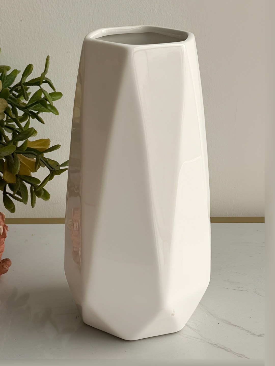 

Art Street White Textured Modern Geometric Designed Decorative Ceramic Vase