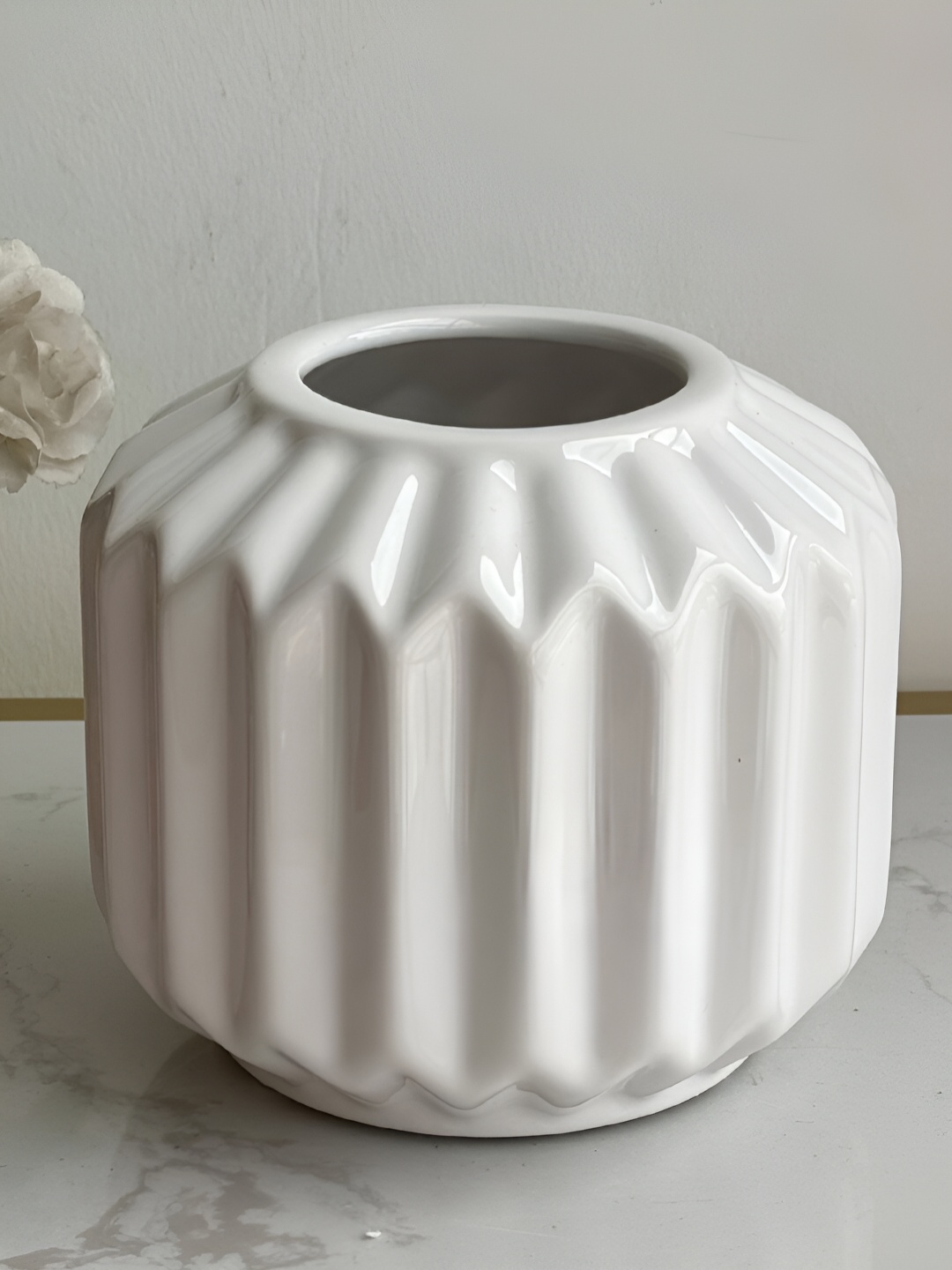 

Art Street White Textured Modern Geometric Designed Decorative Ceramic Vase