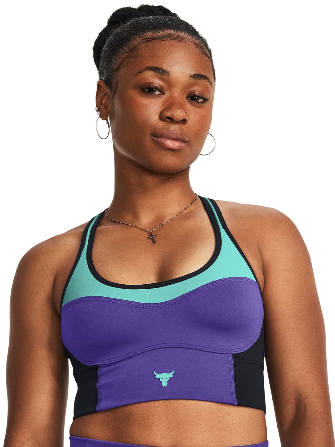 

UNDER ARMOUR UA Project Rock Infinity Mid Longline Lets Go Lightly Padded Sports Bra, Purple