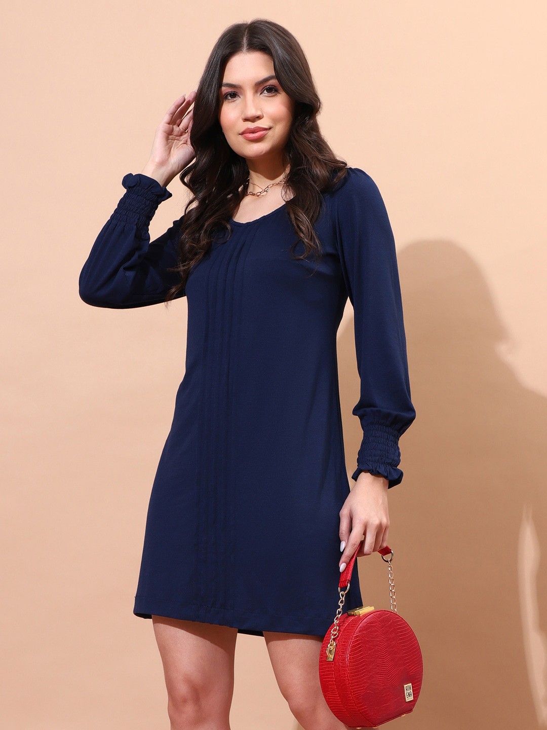 

DressBerry Puff Sleeve A-Line Dress, Blue