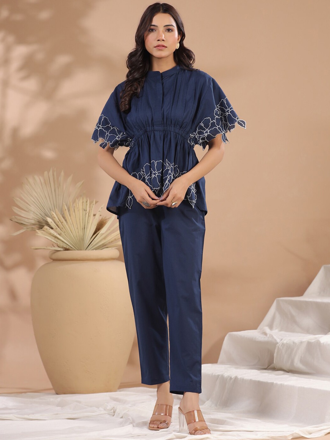 

Sangria Pure Cotton Top With Trousers Co-Ords, Blue