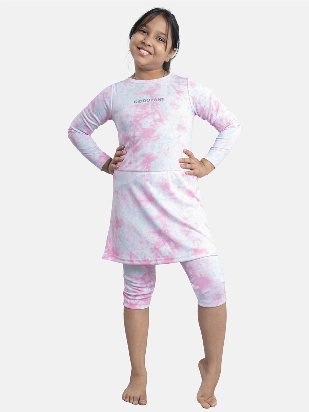 

KiddoPanti Girls Printed Full Sleeves Swim Dress, Pink