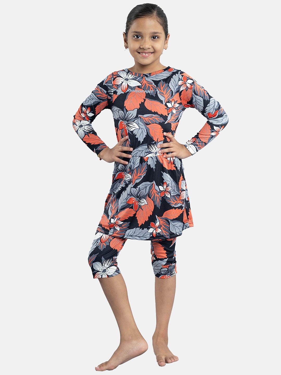 

KiddoPanti Girls Printed Long Sleeves Swim Dress, Black