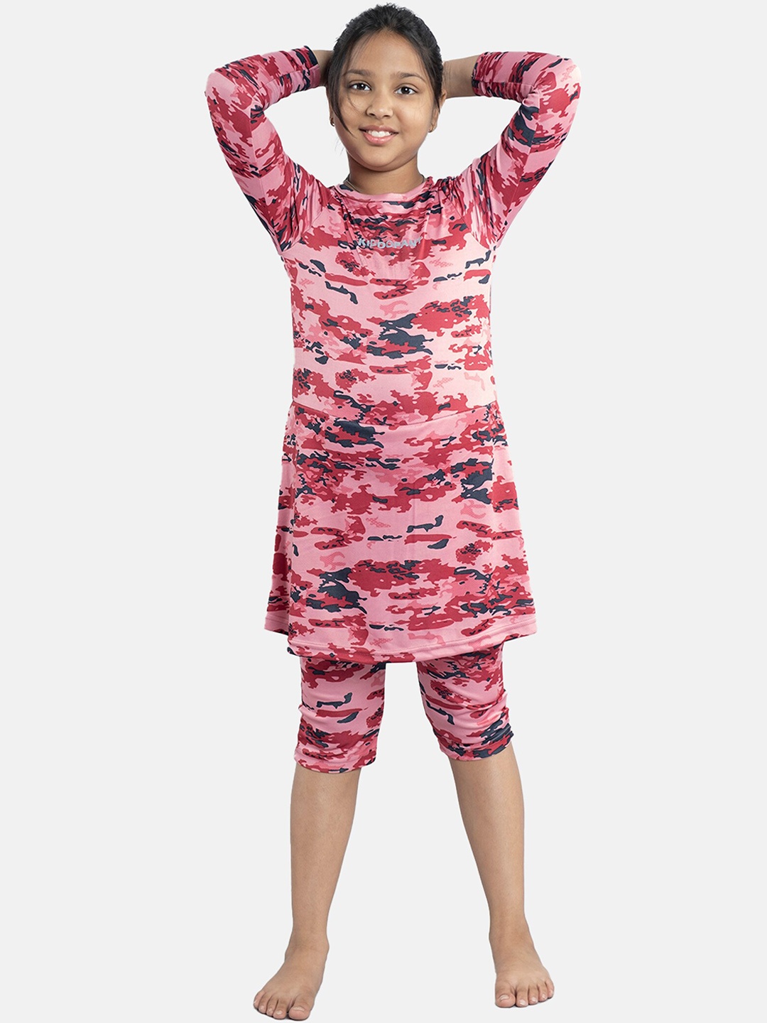 

KiddoPanti Girls Printed Long Sleeves Swim Dress, Pink