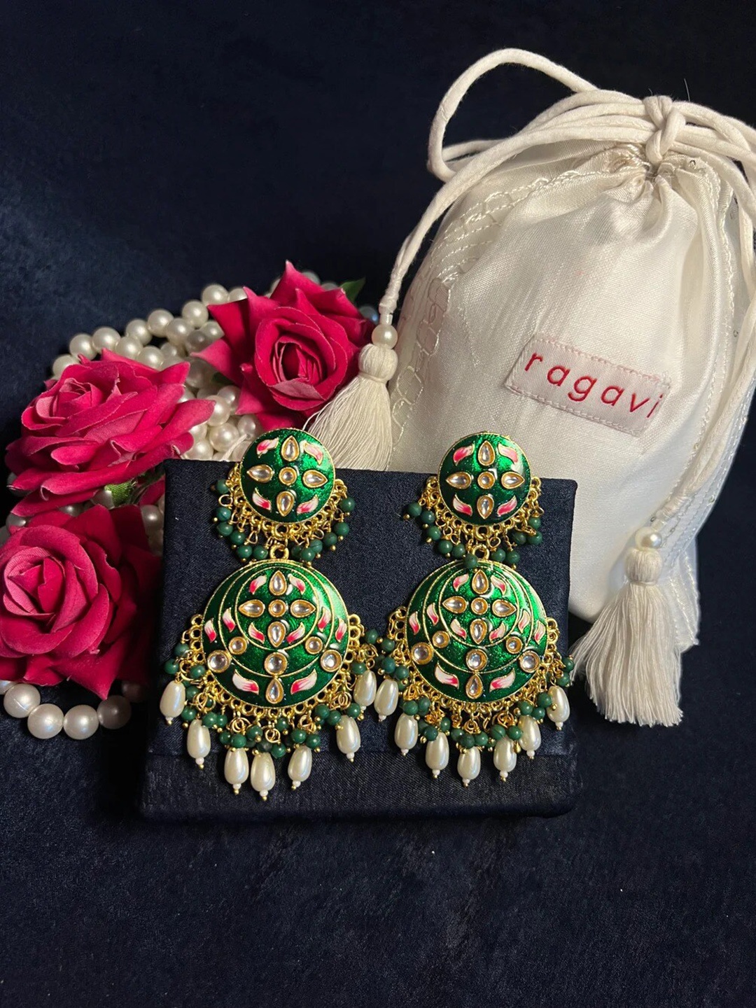 

Ragavi Contemporary Jhumkas Earrings, Green
