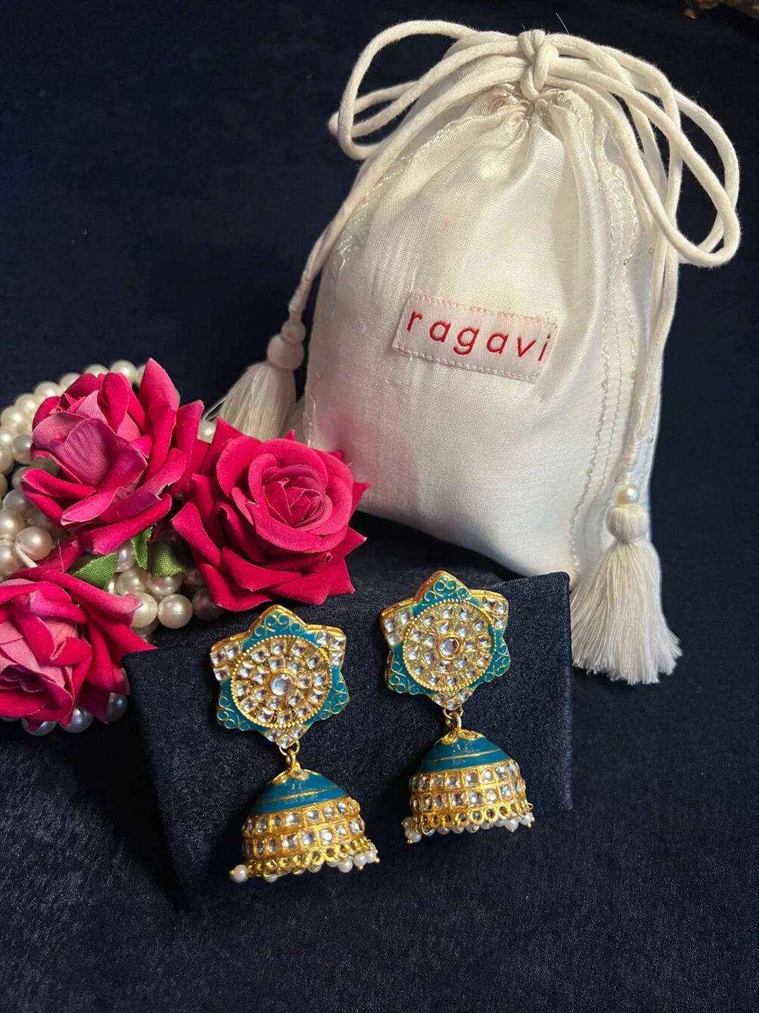 

Ragavi Contemporary Jhumkas Earrings, Blue