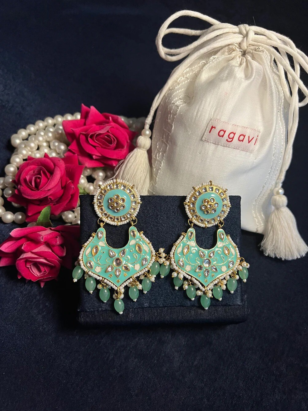 

Ragavi Contemporary Chandbalis Earrings, Green
