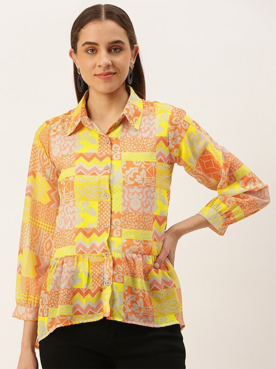 

MELOSO Print Twisted Georgette Blouson Top, Sea green