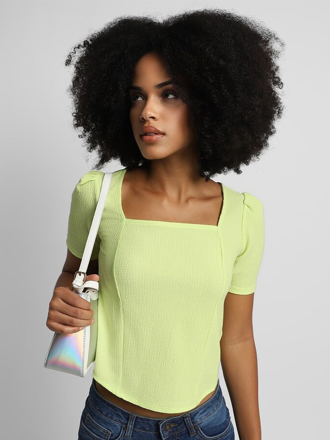 

FOREVER 21 Puff Sleeve Top, Green