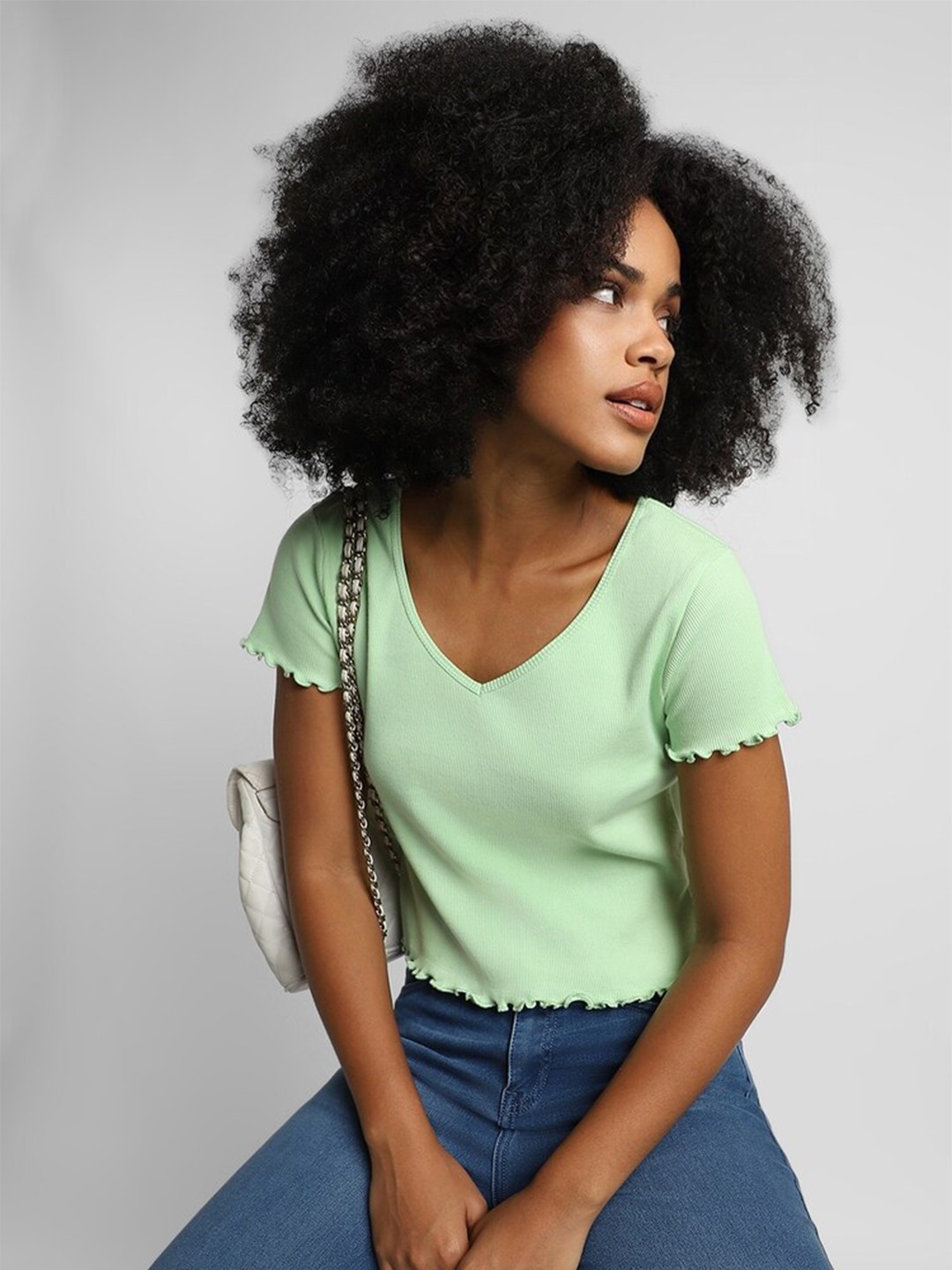 

FOREVER 21 Cotton Crop Top, Green