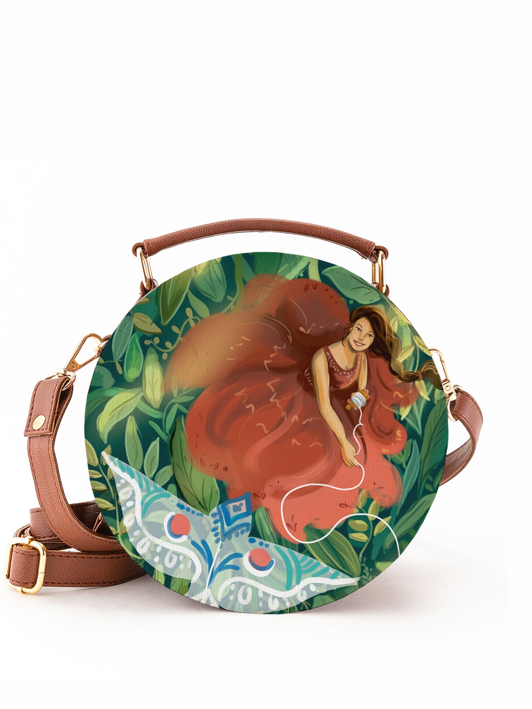 

Kalankit Floral Printed Bucket Satchel, Green