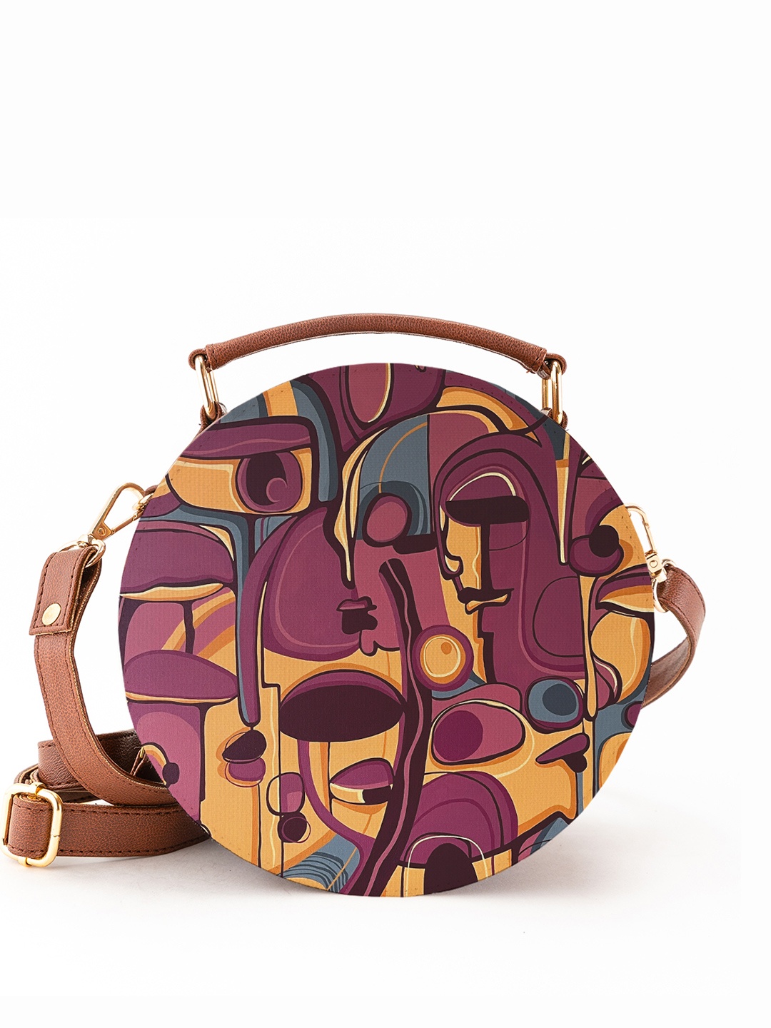 

Kalankit Printed Half Moon Satchel with Applique, Red