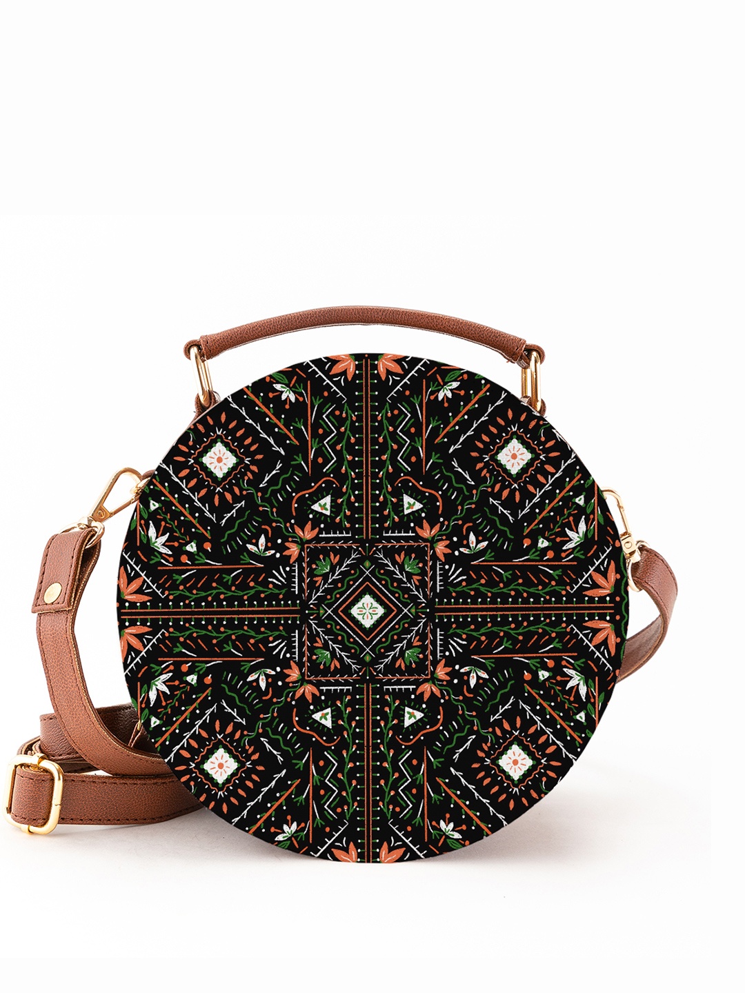 

Kalankit Ethnic Motifs Textured Half Moon Satchel, Black