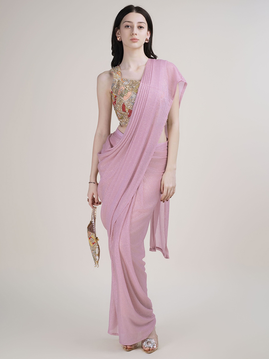 

AMOHA TRENDZ Embellished Saree, Pink
