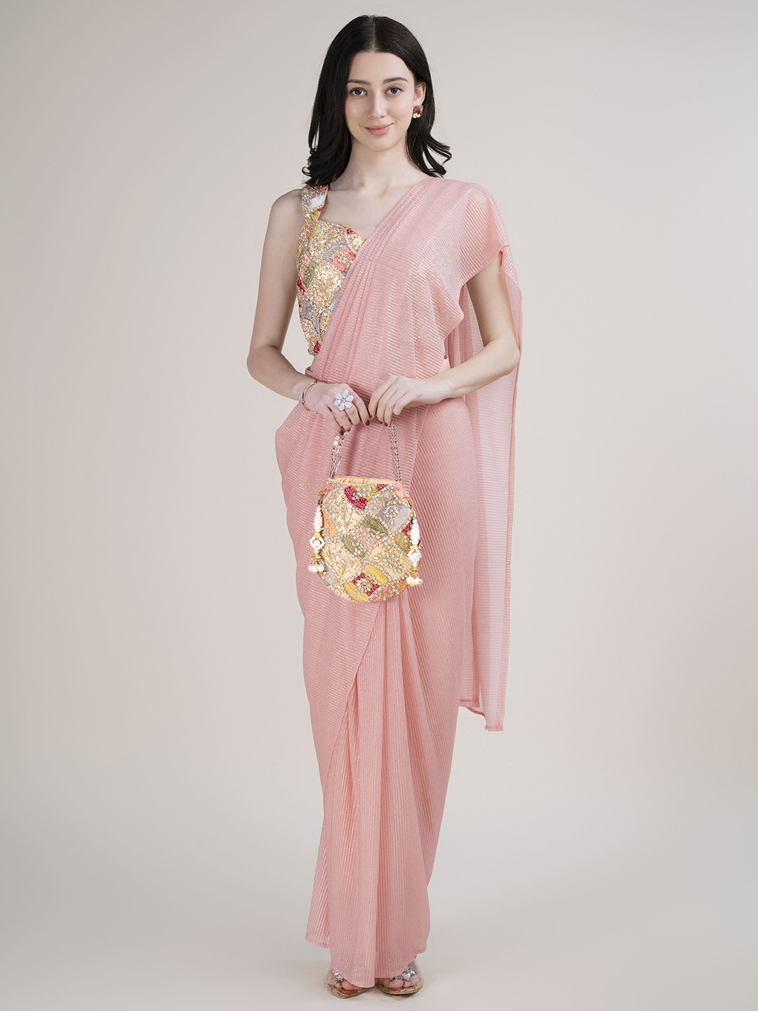 

AMOHA TRENDZ Ready to Wear Saree, Peach