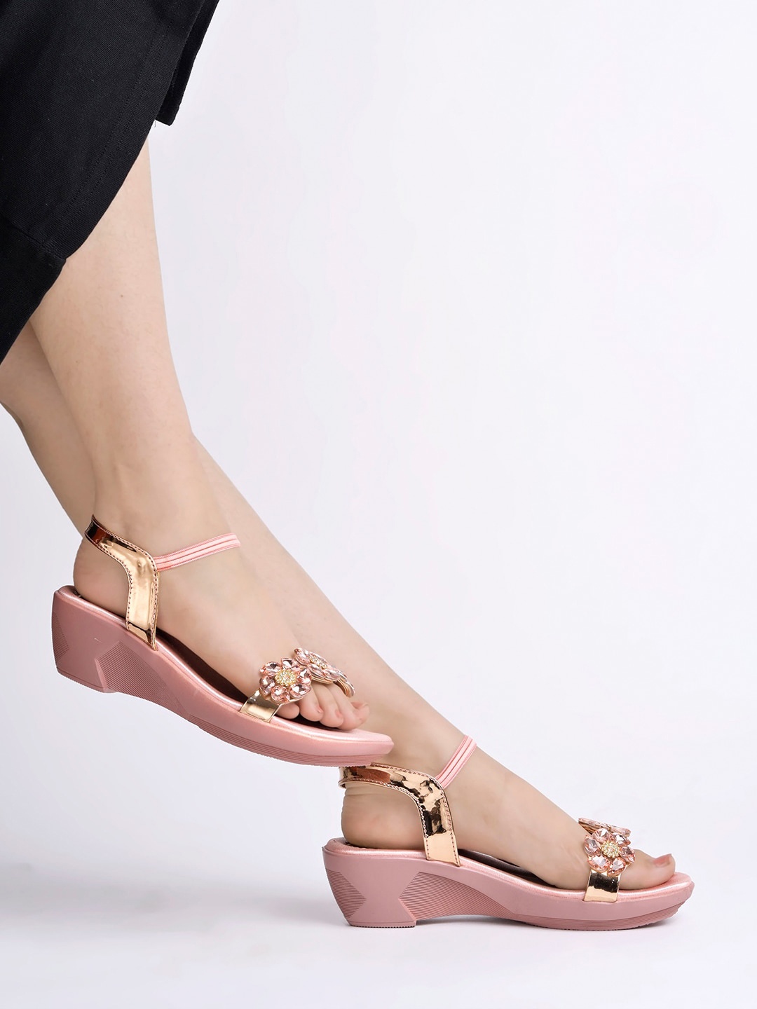 

Shoetopia Girls Party Wedge Pumps with Buckles, Pink