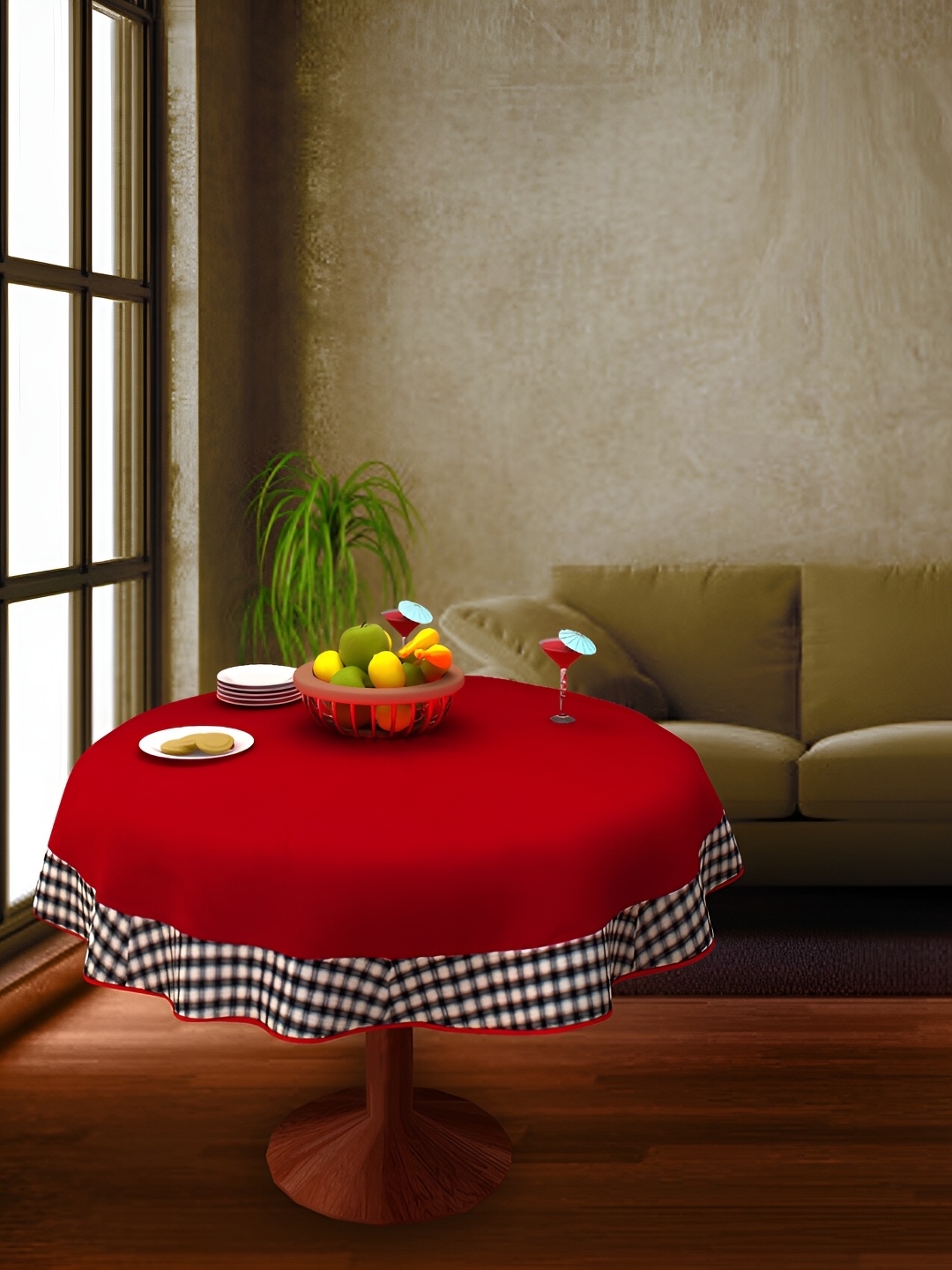 

Home Heart Red Cotton Round 2-Seater Table Cover with Patchwork details