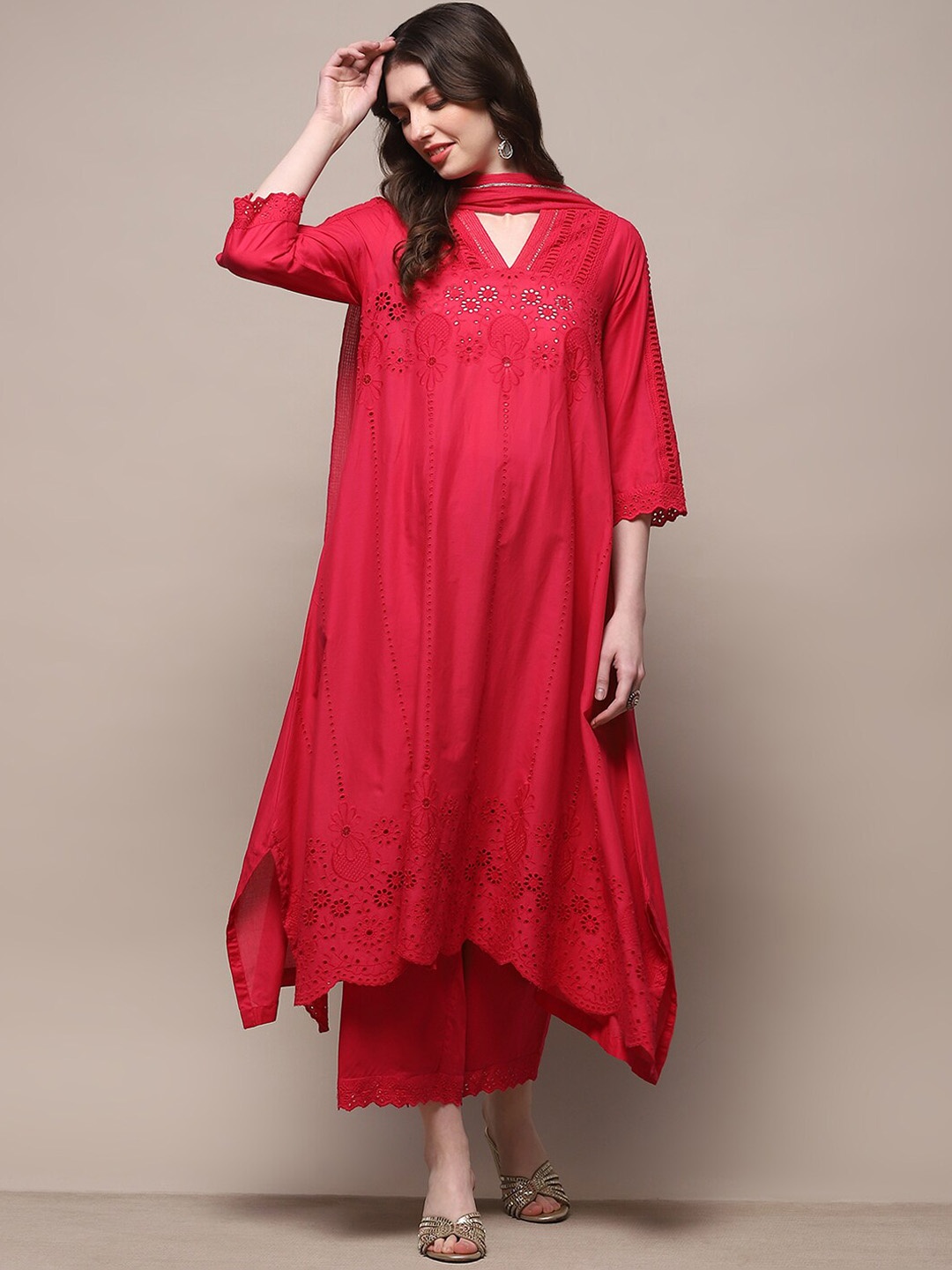 

Biba Women Empire Pure Cotton Kurta with Palazzos & With Dupatta, Pink