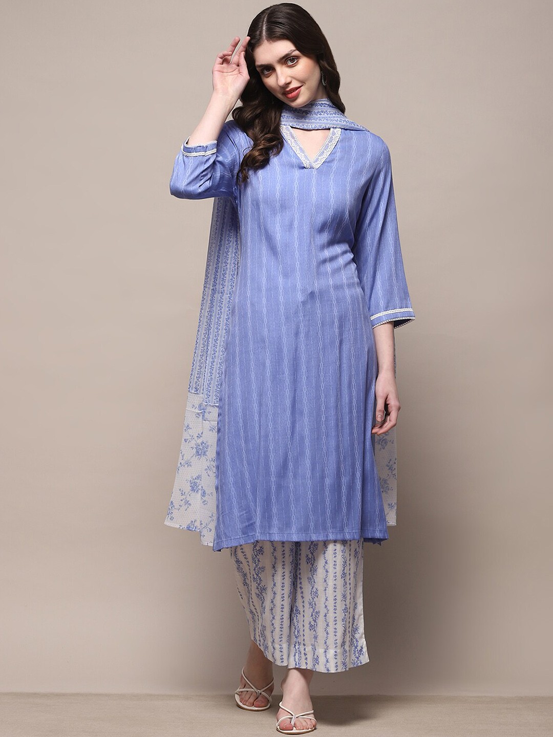 

Biba Women Printed Regular Kurta with Palazzos & With Dupatta, Blue