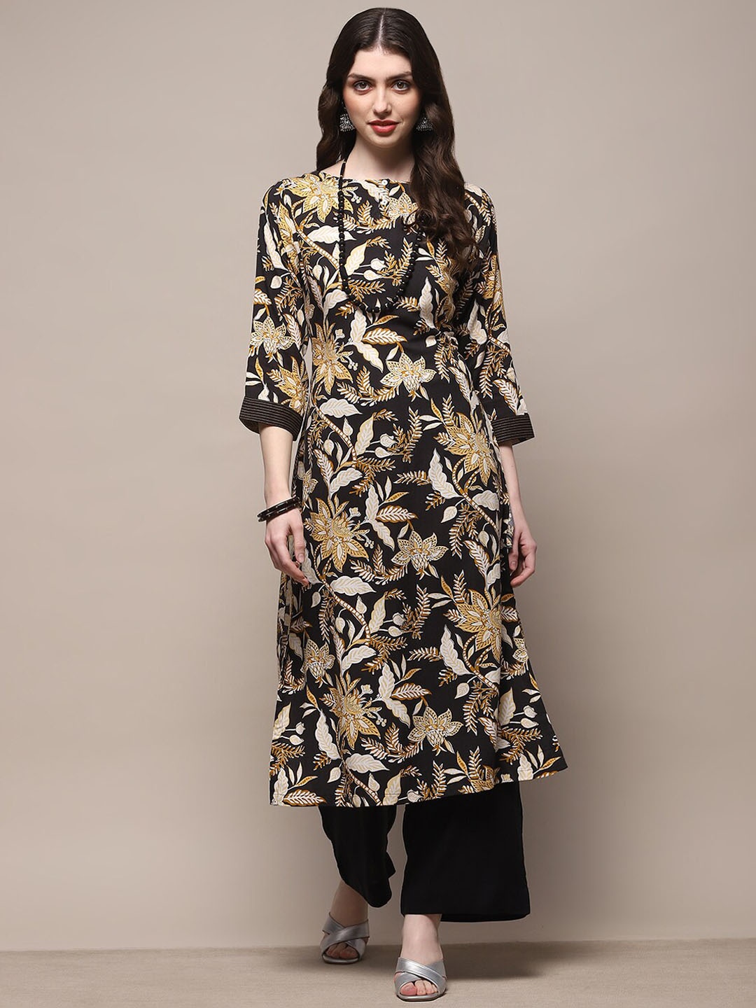 

Biba Women Floral Printed Regular Kurta with Palazzos, Black