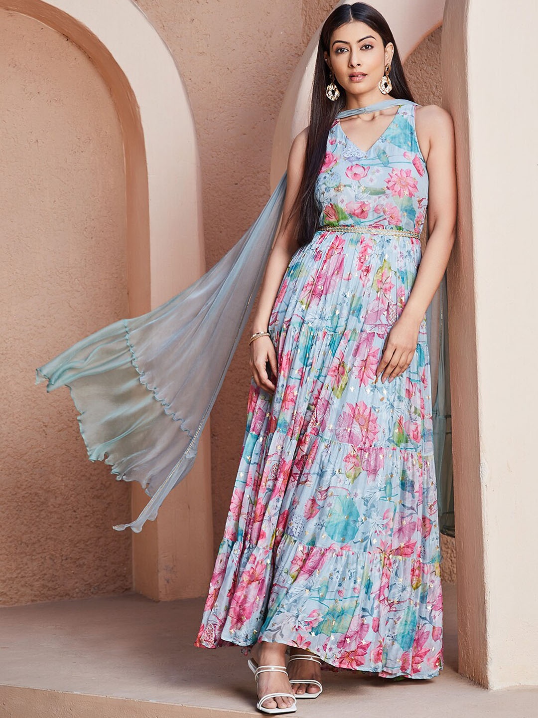 

Biba Women Floral Printed Regular Kurta with Salwar & With Dupatta, Grey