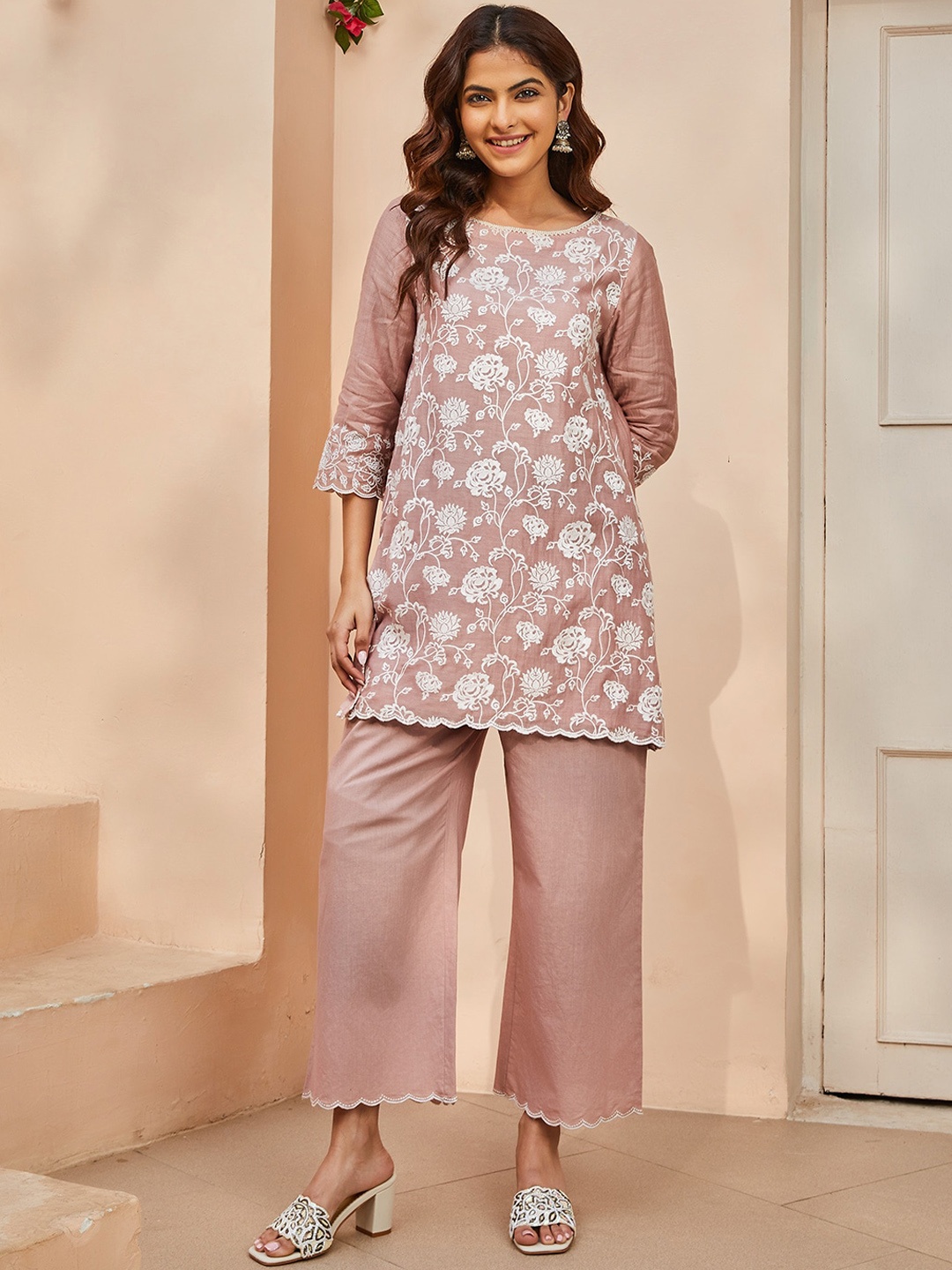 

Biba Women Floral Printed Regular Kurta with Palazzos, Rose