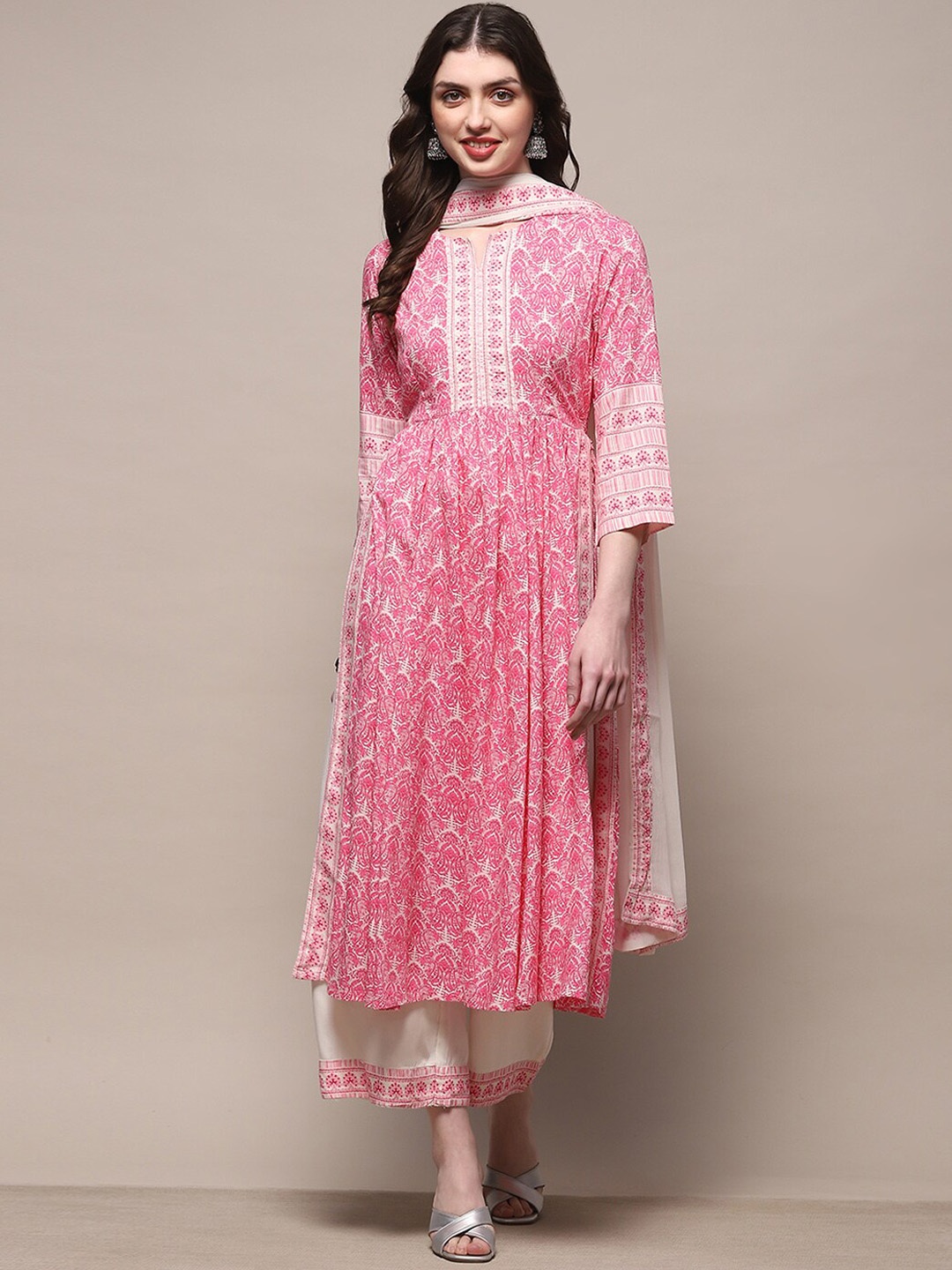 

Biba Women Ethnic Motifs Printed Regular Kurta with Palazzos & With Dupatta, White