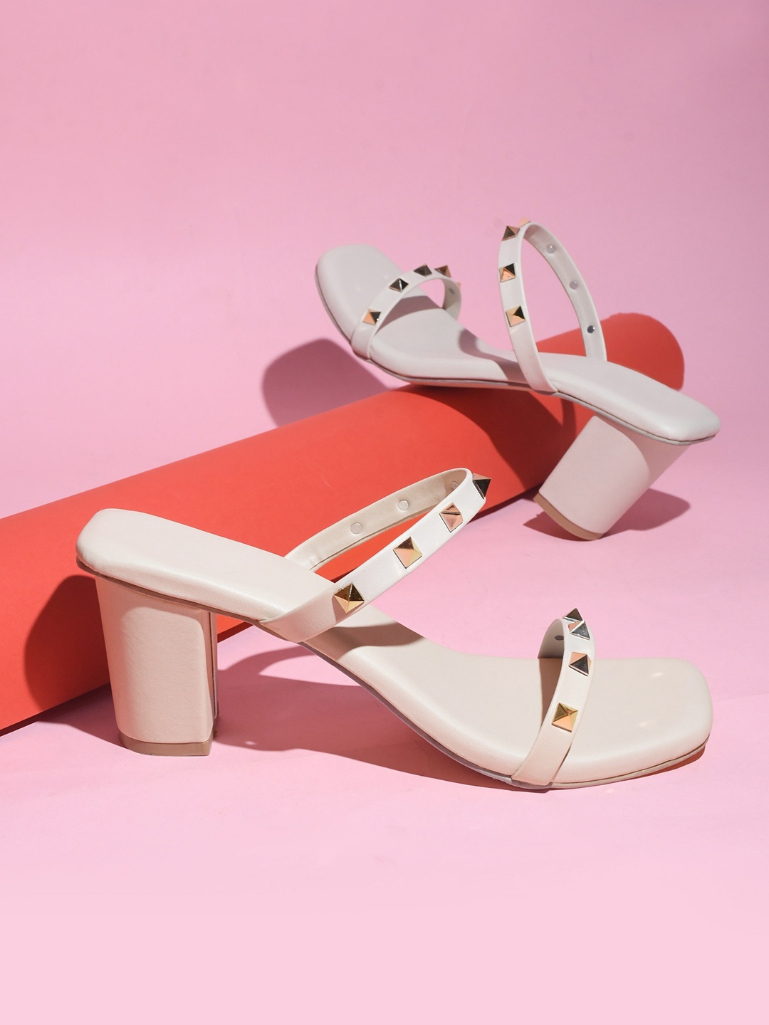 

Try Me Textured Ethnic Block Sandals, White