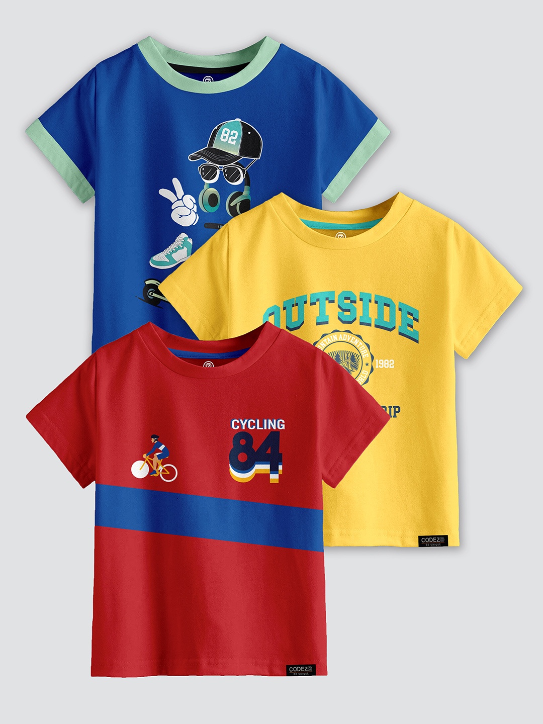 

CODEZ Boys 3 Printed Applique T-shirt, Multi