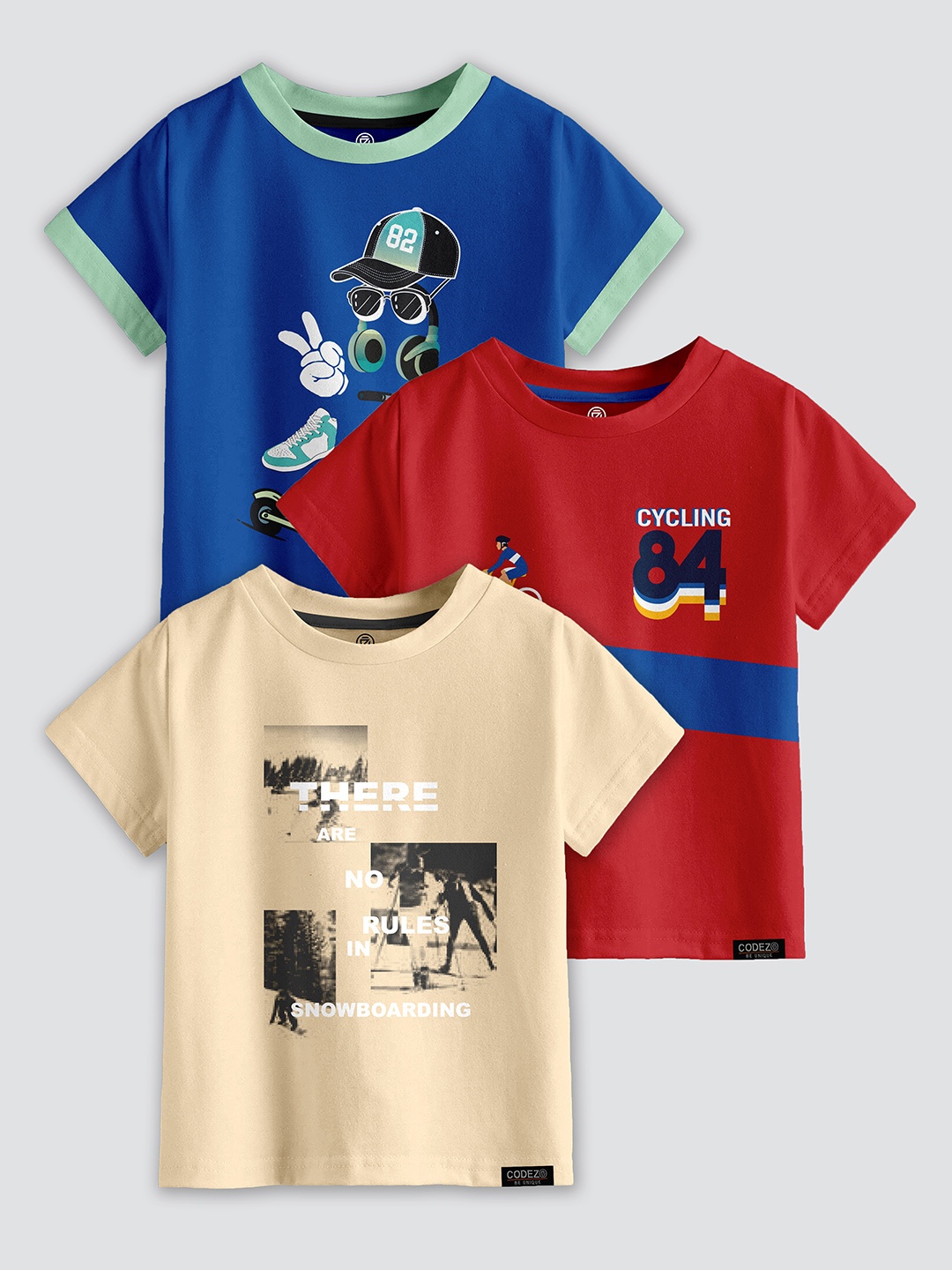 

CODEZ Boys 3 Printed Extended Sleeves Applique T-shirt, Multi