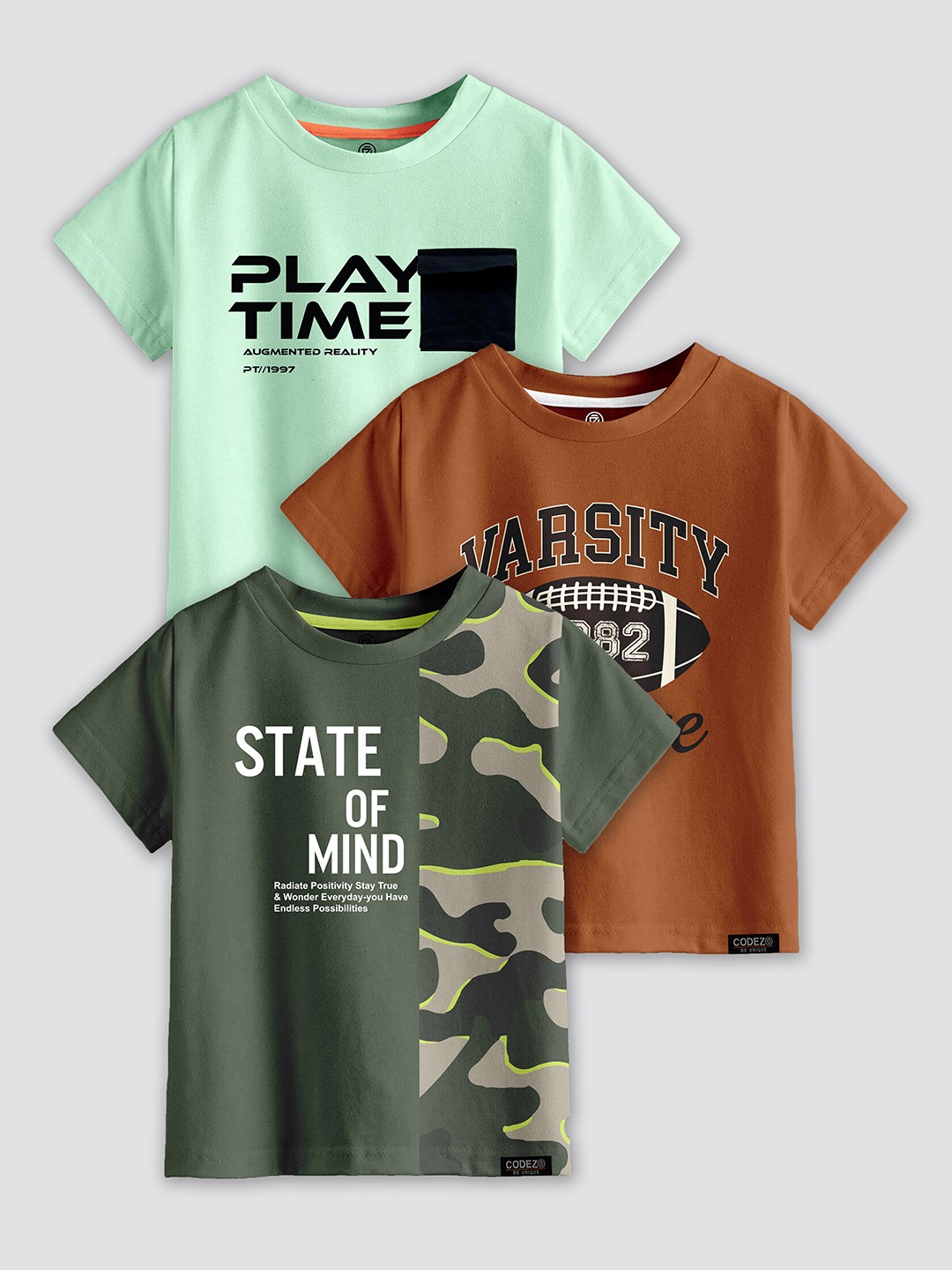 

CODEZ Boys Typography 3 Printed Applique T-shirt, Multi