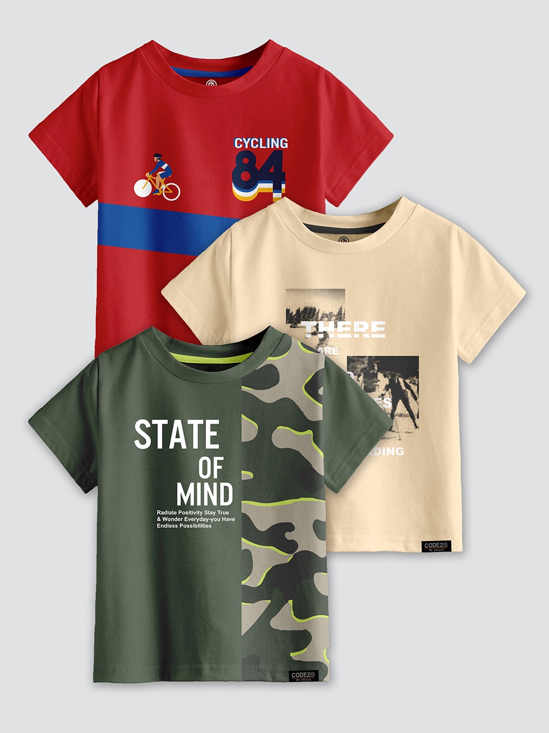 CODEZ Boys Typography 3 Printed Applique T-shirt, Multi